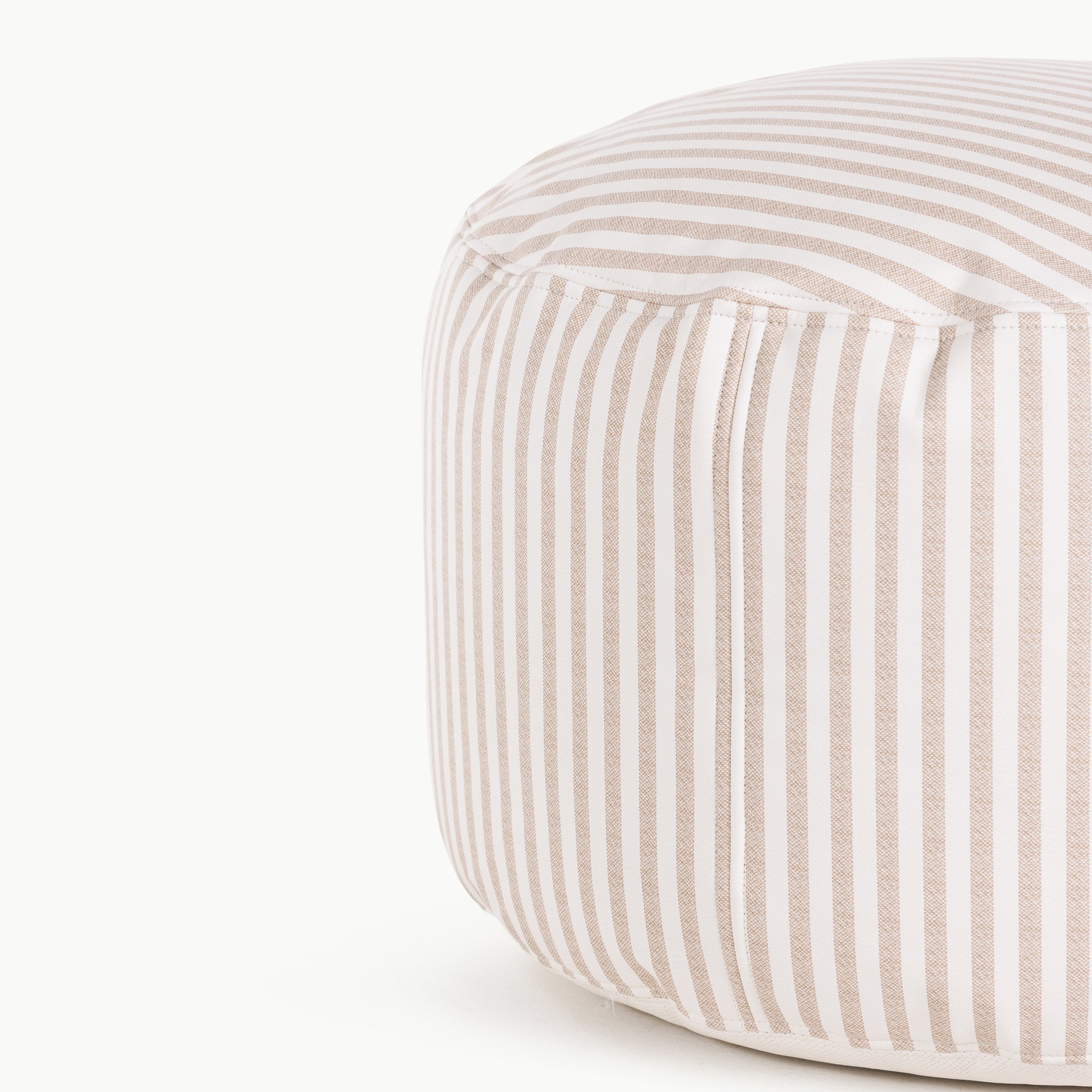 Cafe Stripe@seam detail on the cafe stripe circle pouf