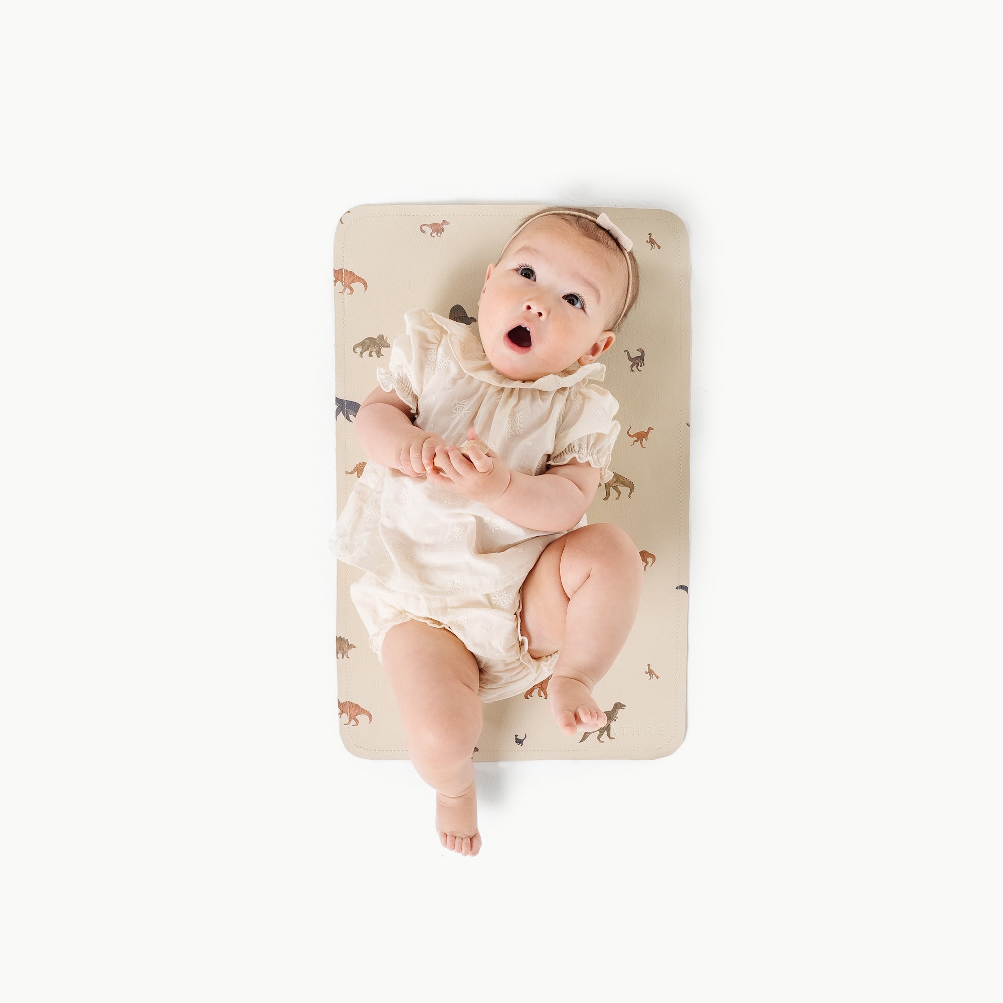 Dinosauria@ovehead of baby on micro mat