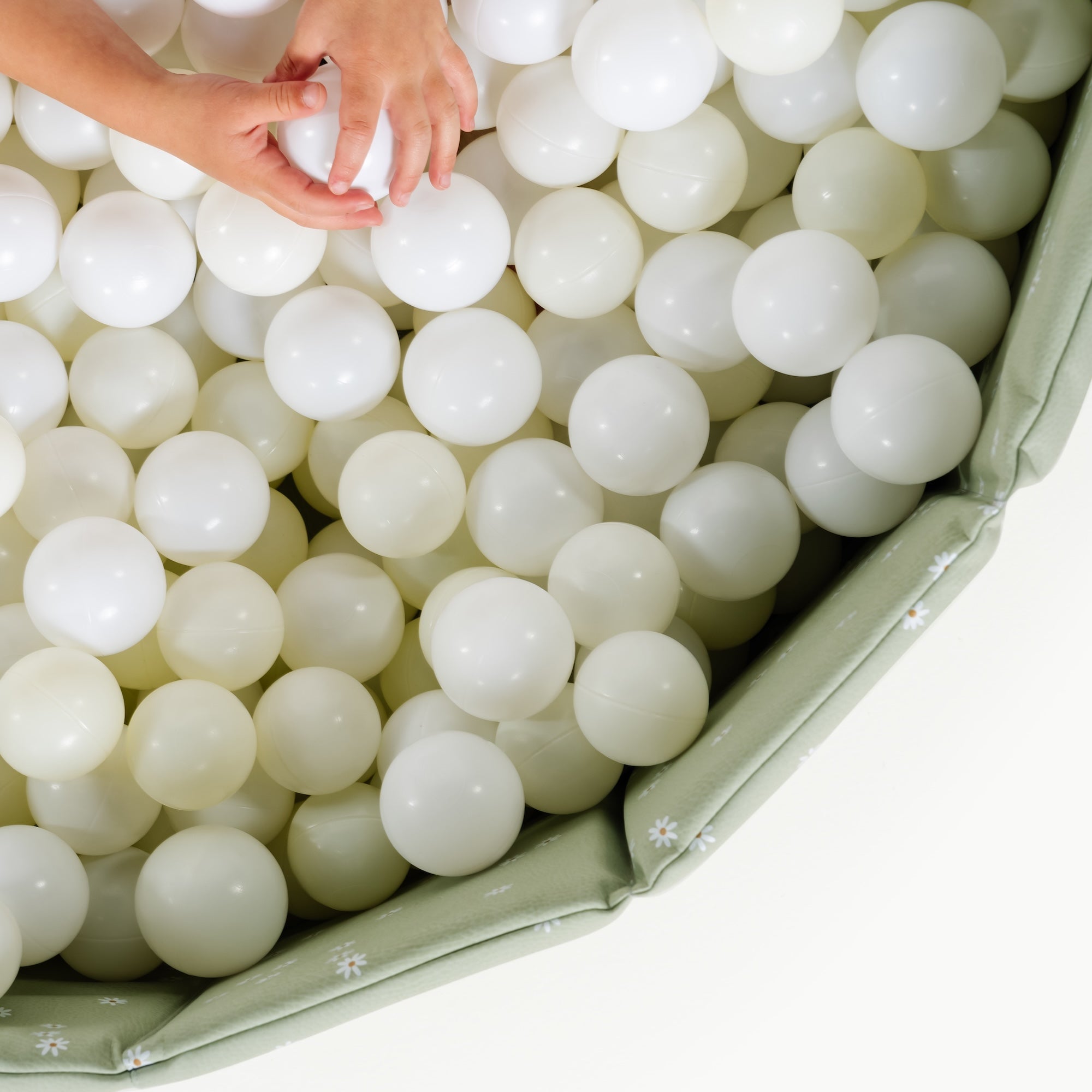 Flora (on sale)@Premium ball pit close-up showing soft materials and neutral design