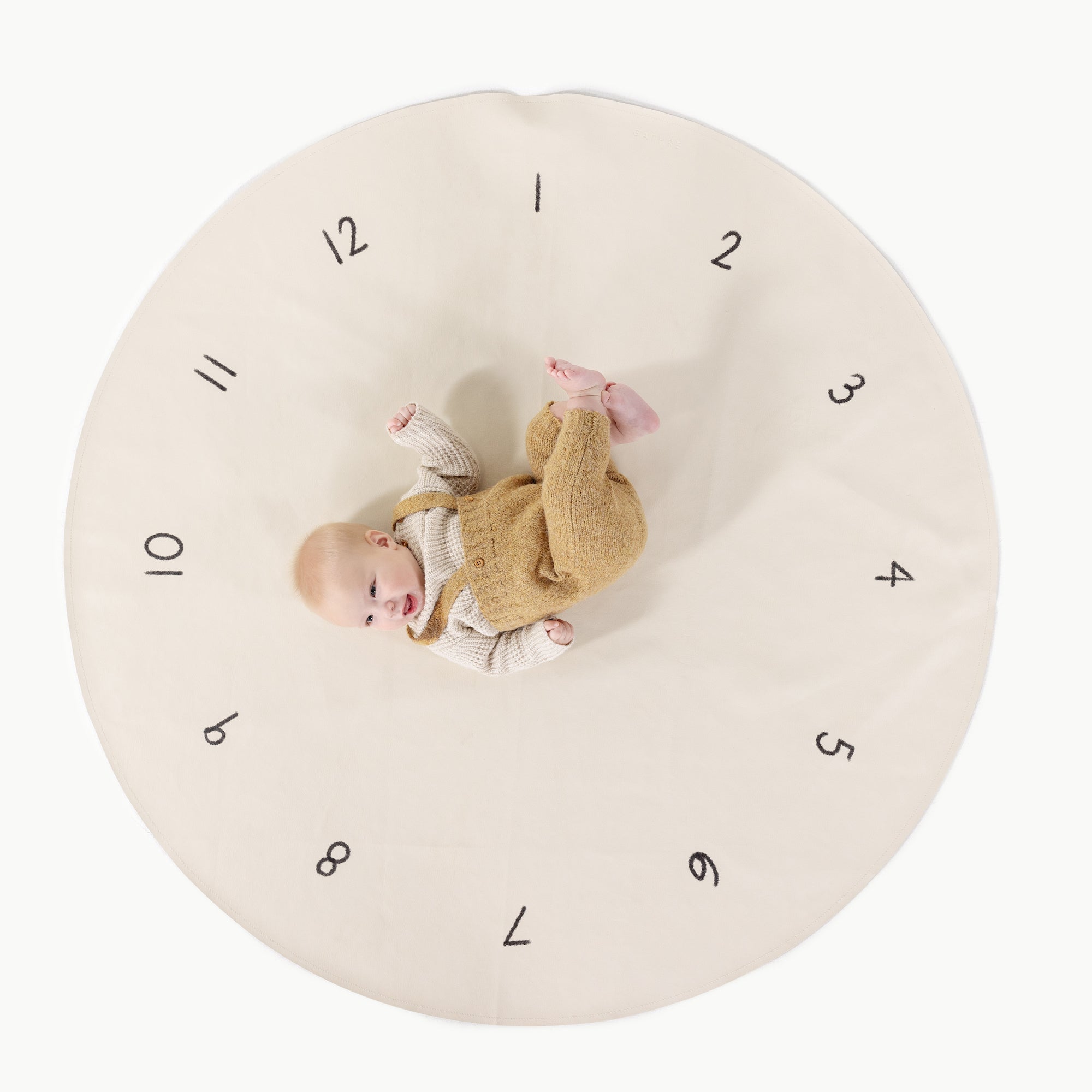 Milestones@overhead of baby on milestones midi circle mat