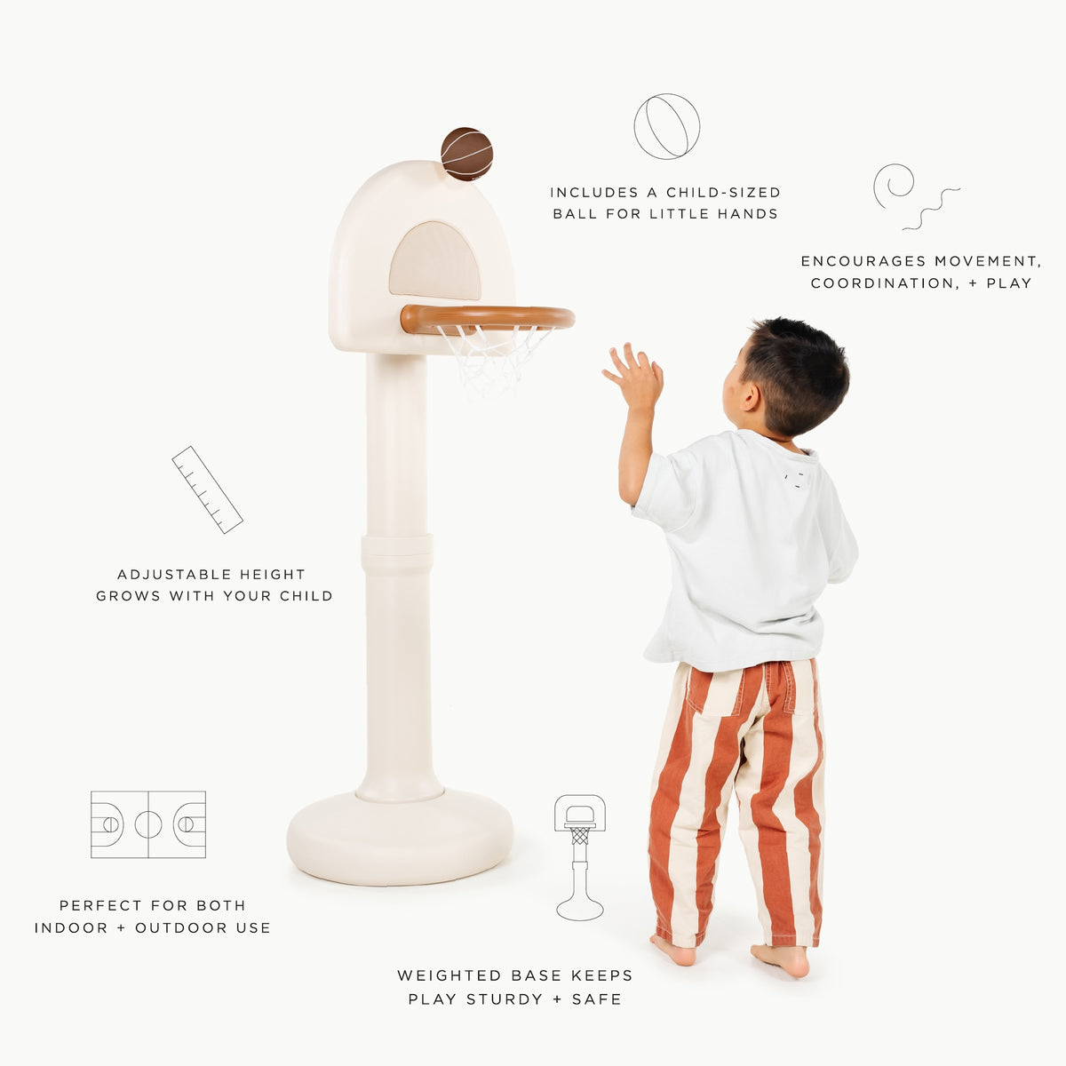 All@Gathre Basketball Hoop infographic featuring callouts