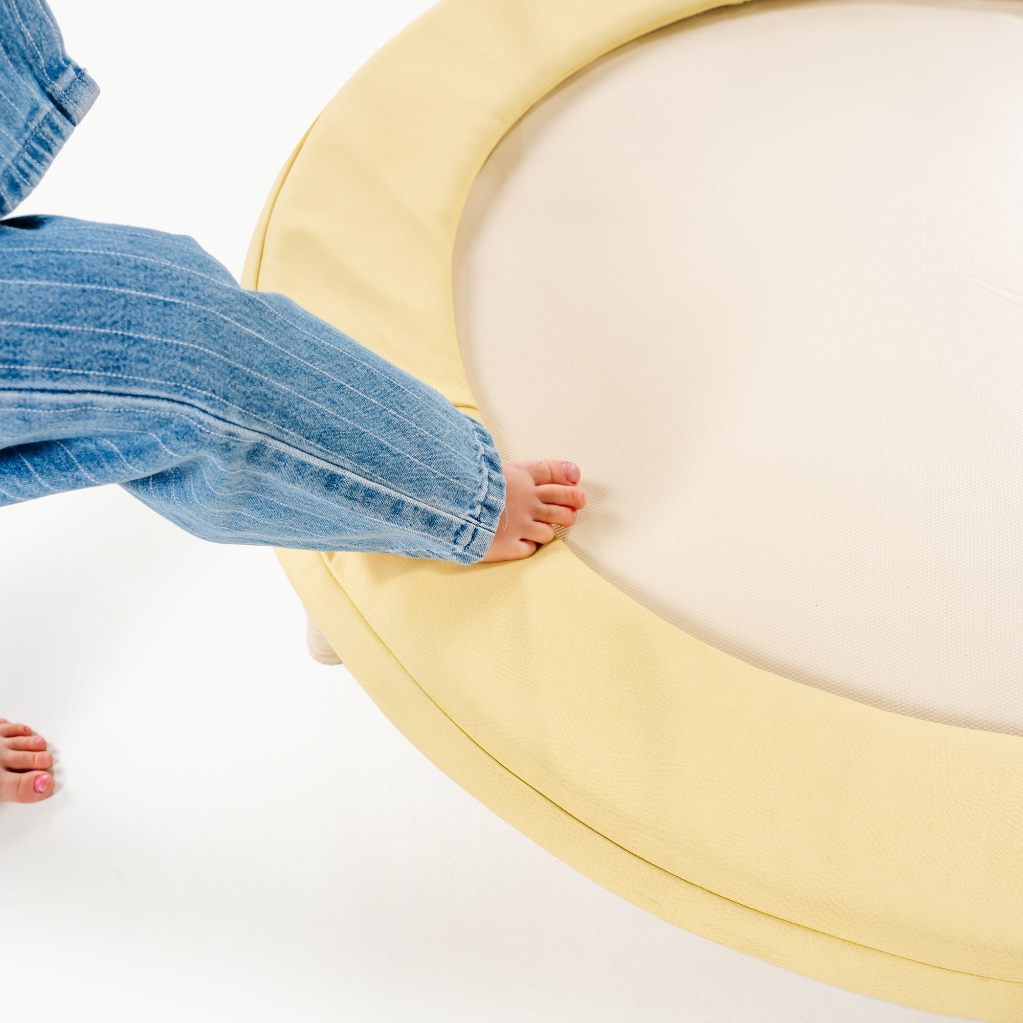 Mellow@Close-up of durable indoor trampoline designed for toddlers and young children