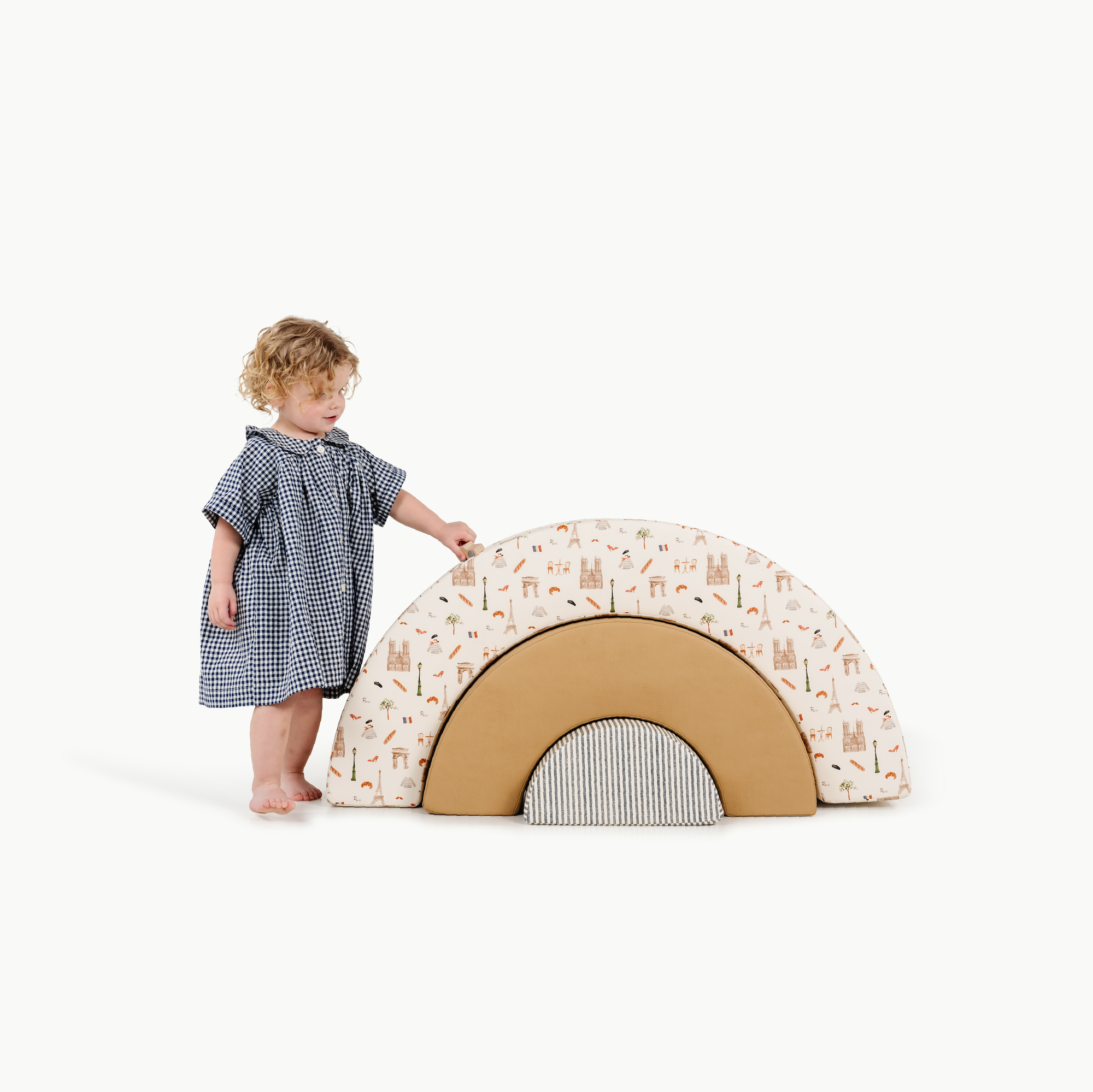 Paris • Wheat • Stone Stripe (on sale)@kid playing with the paris arc playset