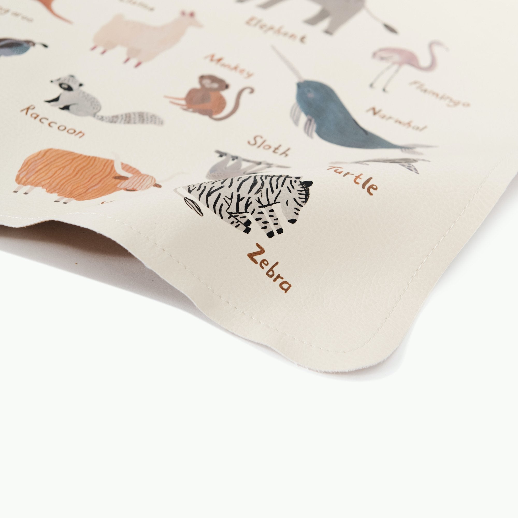 Animal Alphabet@Gathre deboss detail on the Animal Alphabet Micro mat