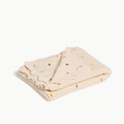 Ivory@Cotton knit throw blanket with dotted texture and scalloped edge