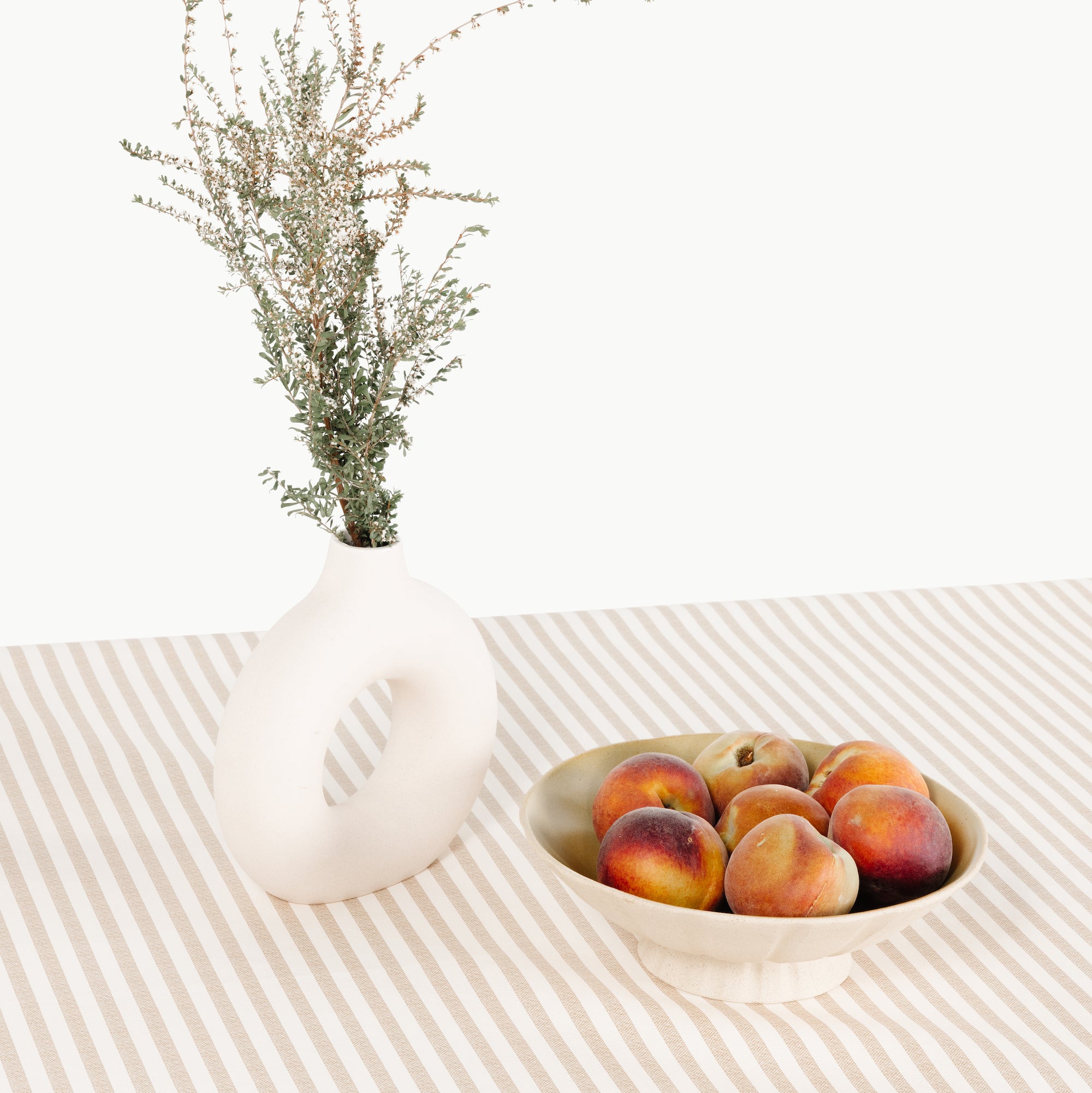 Cafe Stripe@close up of cafe stripe tablecloth 