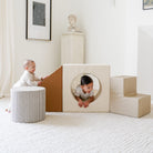 Camel • Ivory • Stone Stripe • Millet@Babies playing on the camel block playset
