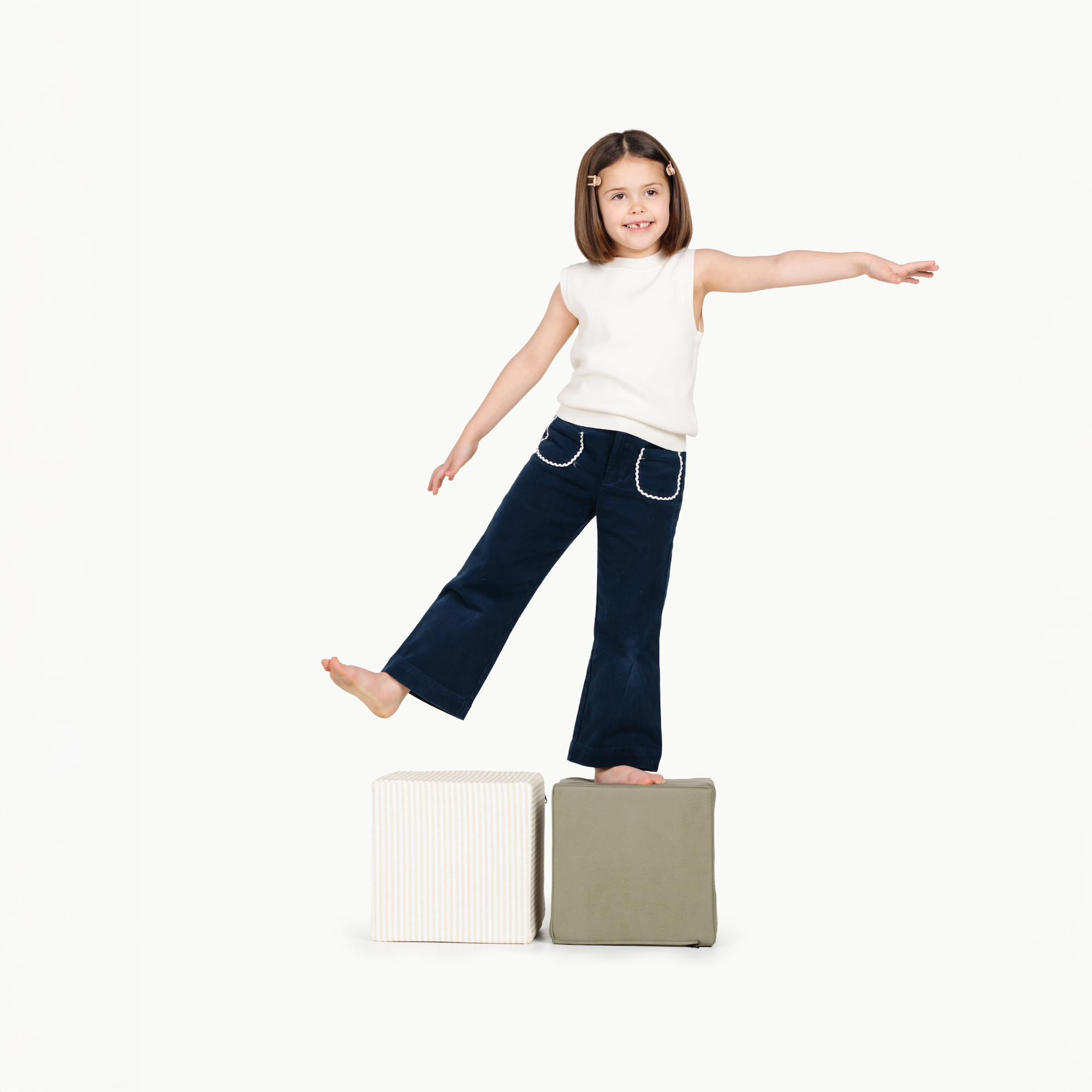 Pinstripe • Fern (on sale)@little girl playing on cubes