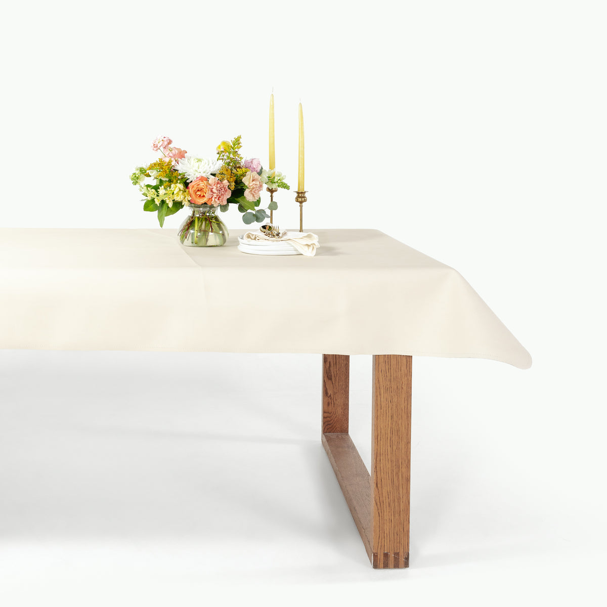 Camel • Ivory@camel/ivory tablecloth on a table 