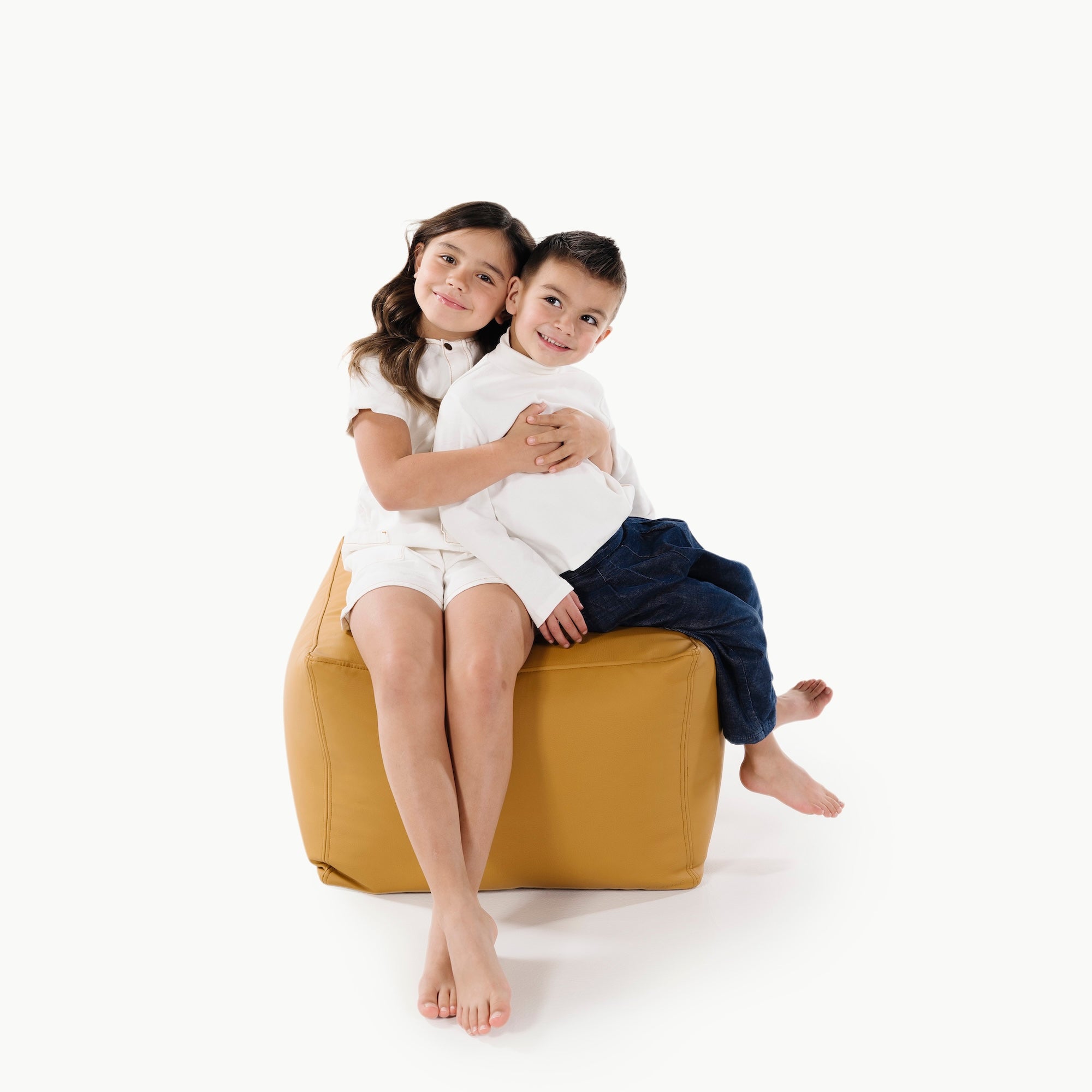 Saffron (on sale)@kids sitting on square pouf