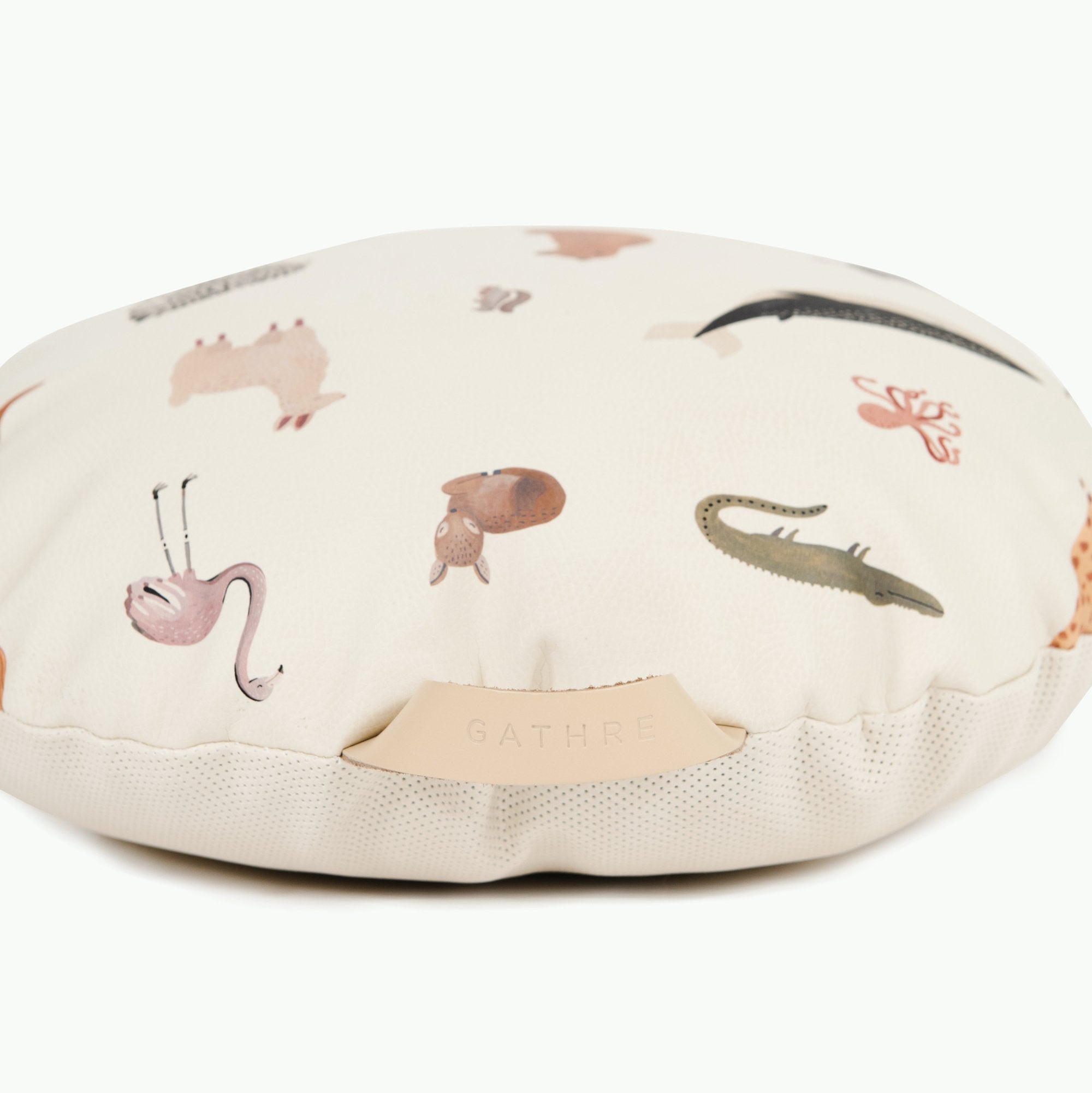 Menagerie (on sale) / Circle@Gathre deboss detail on the Menagerie Mini Circle Floor Cushion