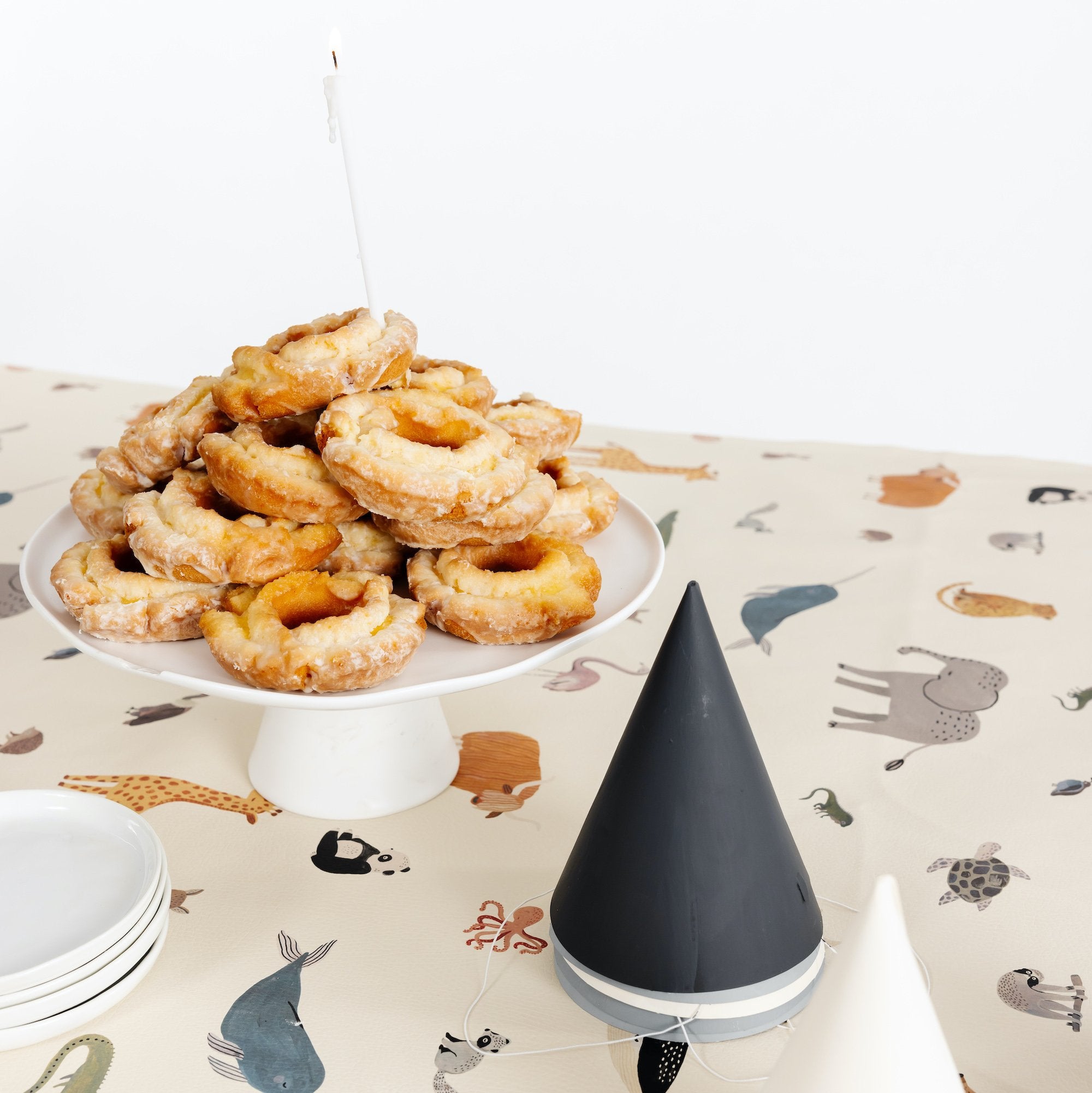Menagerie (on sale)@Overhead Menagerie Tablecloth on dining table