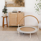 Stone Stripe@Modern indoor trampoline for kids styled in a neutral home space