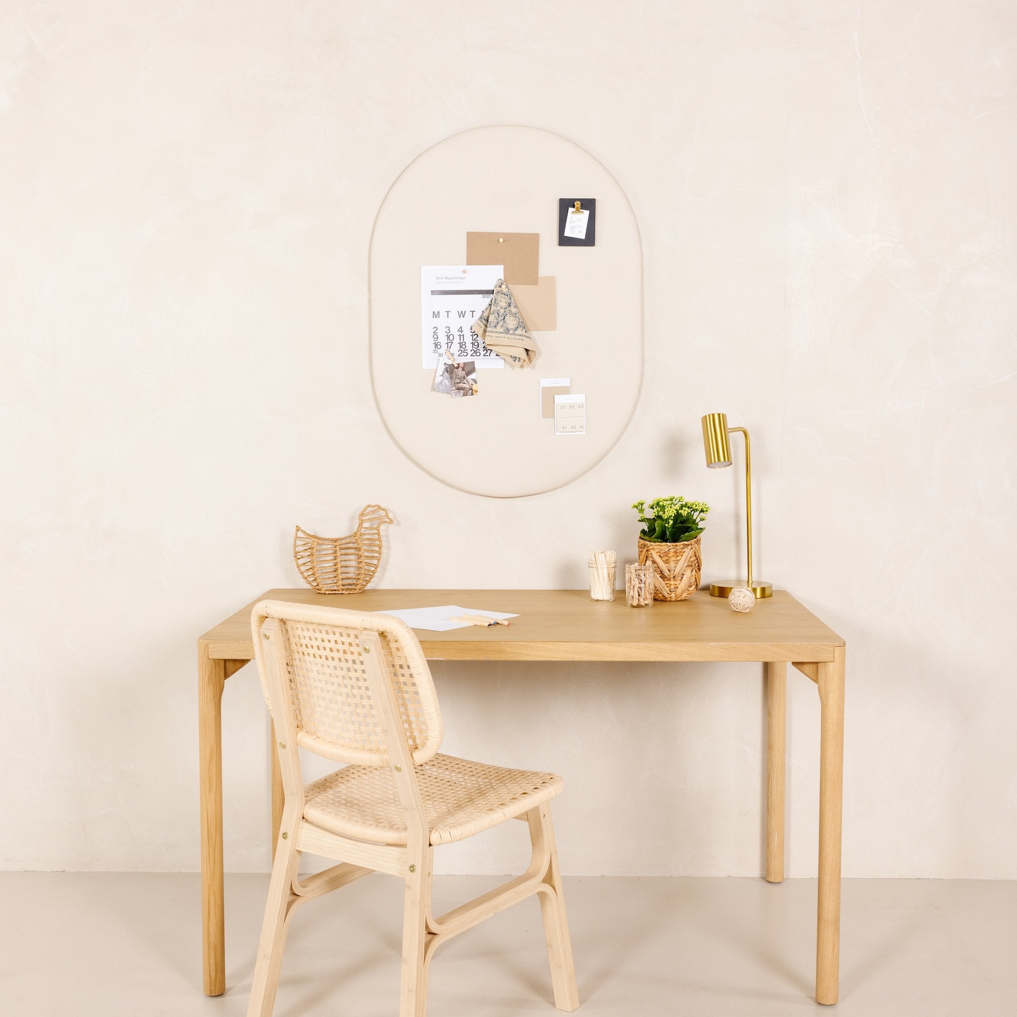 Ivory (on sale)@Neutral pinboard mounted on wall in living room setting